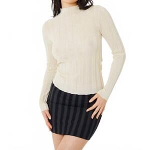 NEW FIND ME NOW wide ribbed knit mock neck sweater in ecru